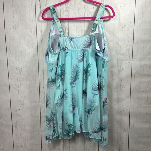 Fit 4 U Womens Plus Floral Print Mesh Splicing Blue Green One Piece Swimsuit - Picture 15 of 15